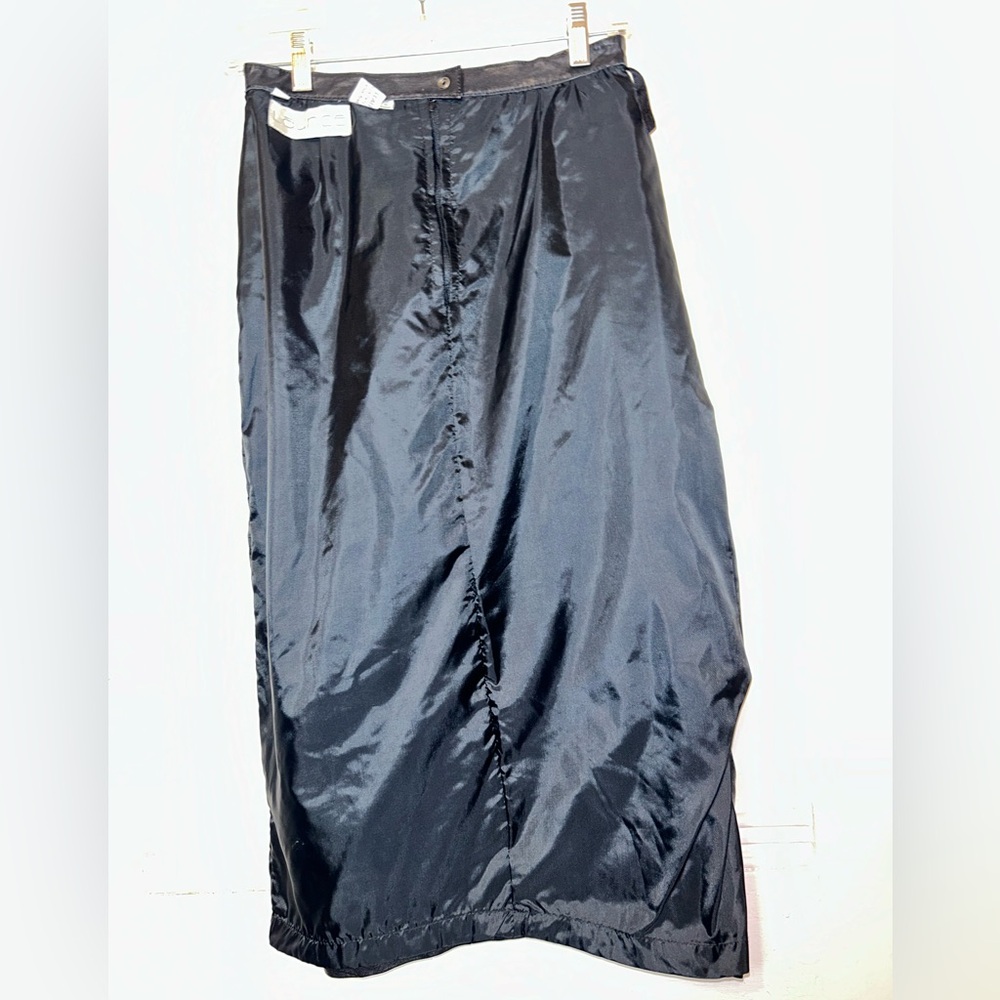 Vintage Laurice Black Leather Midi Side Slit Lined Skirt - Picture 4 of 10